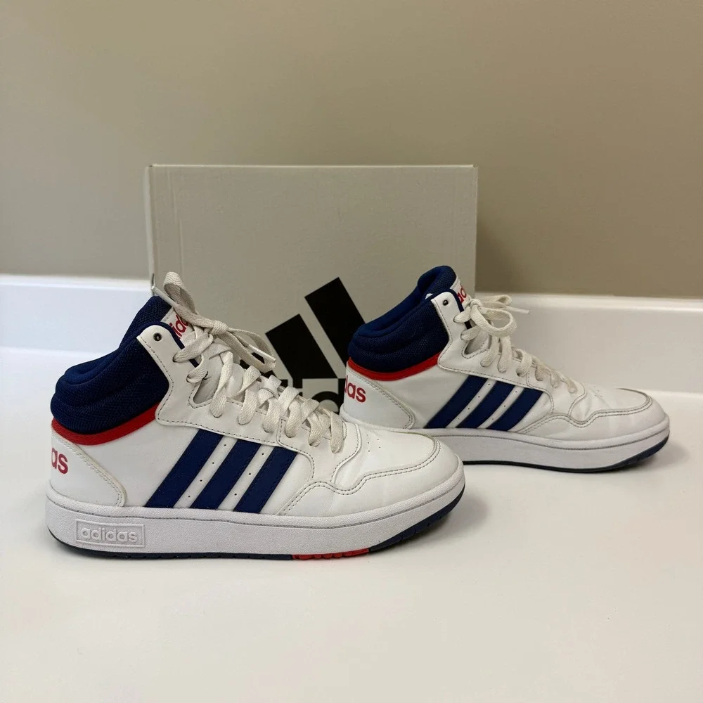 Adidas Kids Hoops 3.0 Mid K Basketball Sneakers Size 5Y White Blue Red GZ9647
